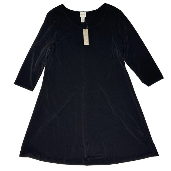 NEW Chico’s Solid Black Trapeze Dress Super Stretch Knit 3/4 Sleeve Size 1 M/8 - Picture 1 of 8